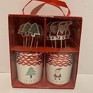 Rae Dunn FA LA LA + HO HO HO 12 Baking Cups + 12 Piece Picks